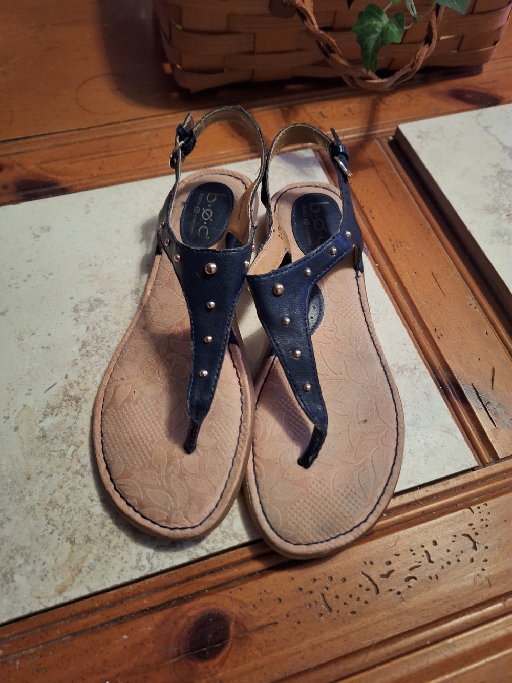 b.o.c. Navy Studded T-Strap Sandals
